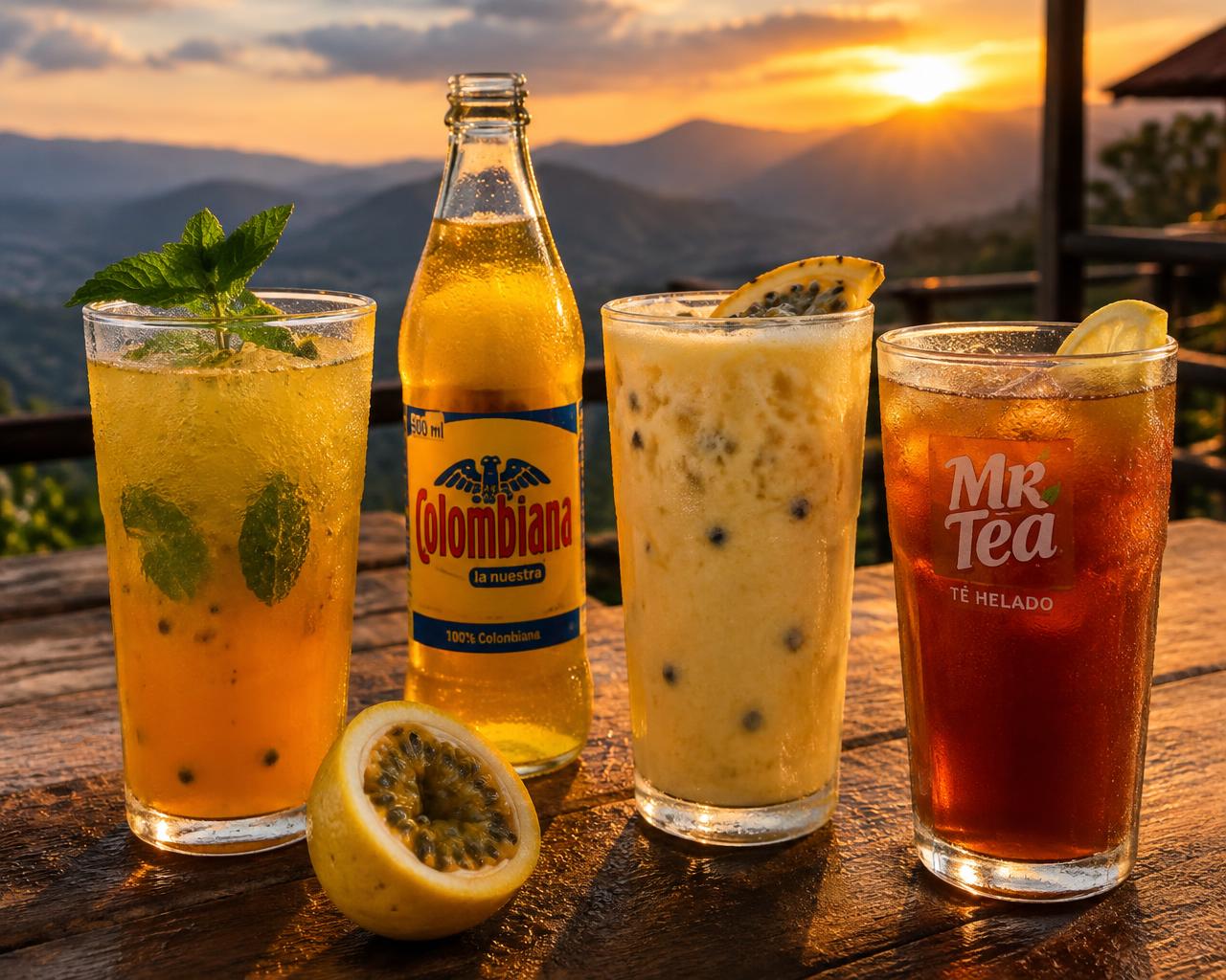 Jugos naturales, gaseosas y té helado en el mirador