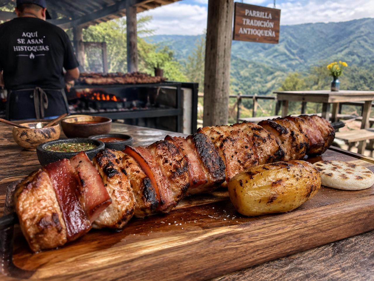 Chuzo de cerdo y pollo con tocineta