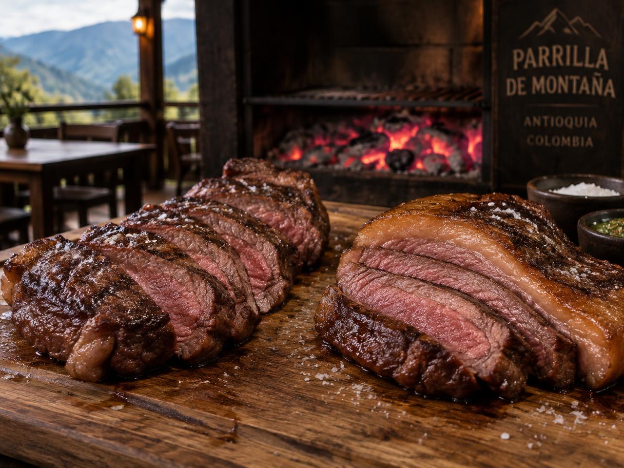 Cortes gruesos al carbón — beef chorizo, picaña y lomito sterling